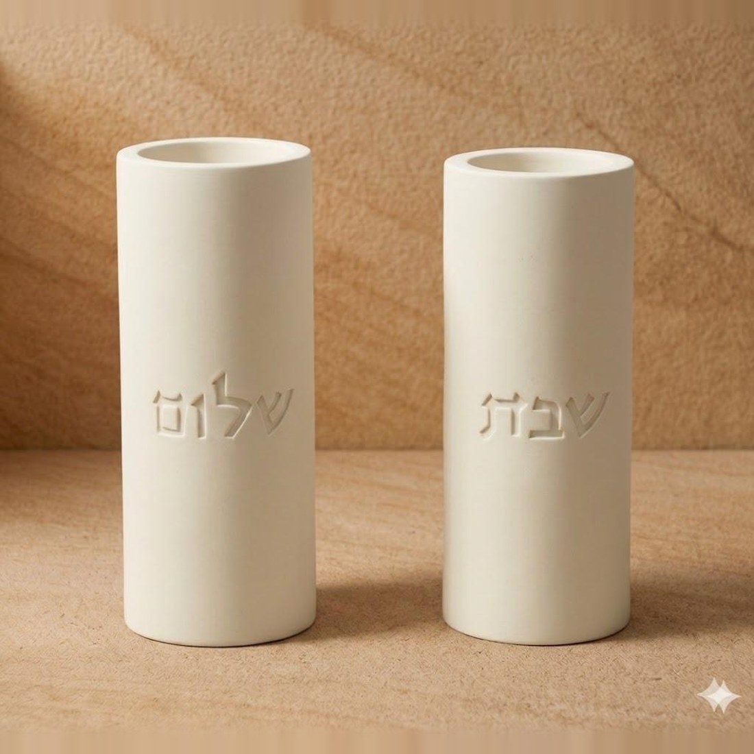 זוג פמוטות שבת מבטון, שבת שלום, תמונת המחשה