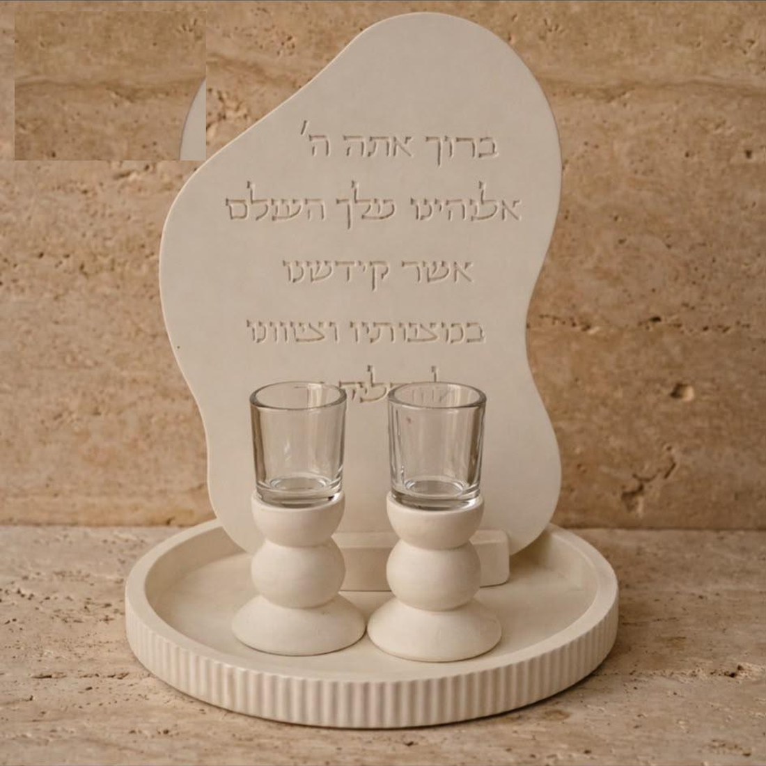 סט הדלקת נרות מבטון עם כוסיות זכוכית, מתנות לאישה