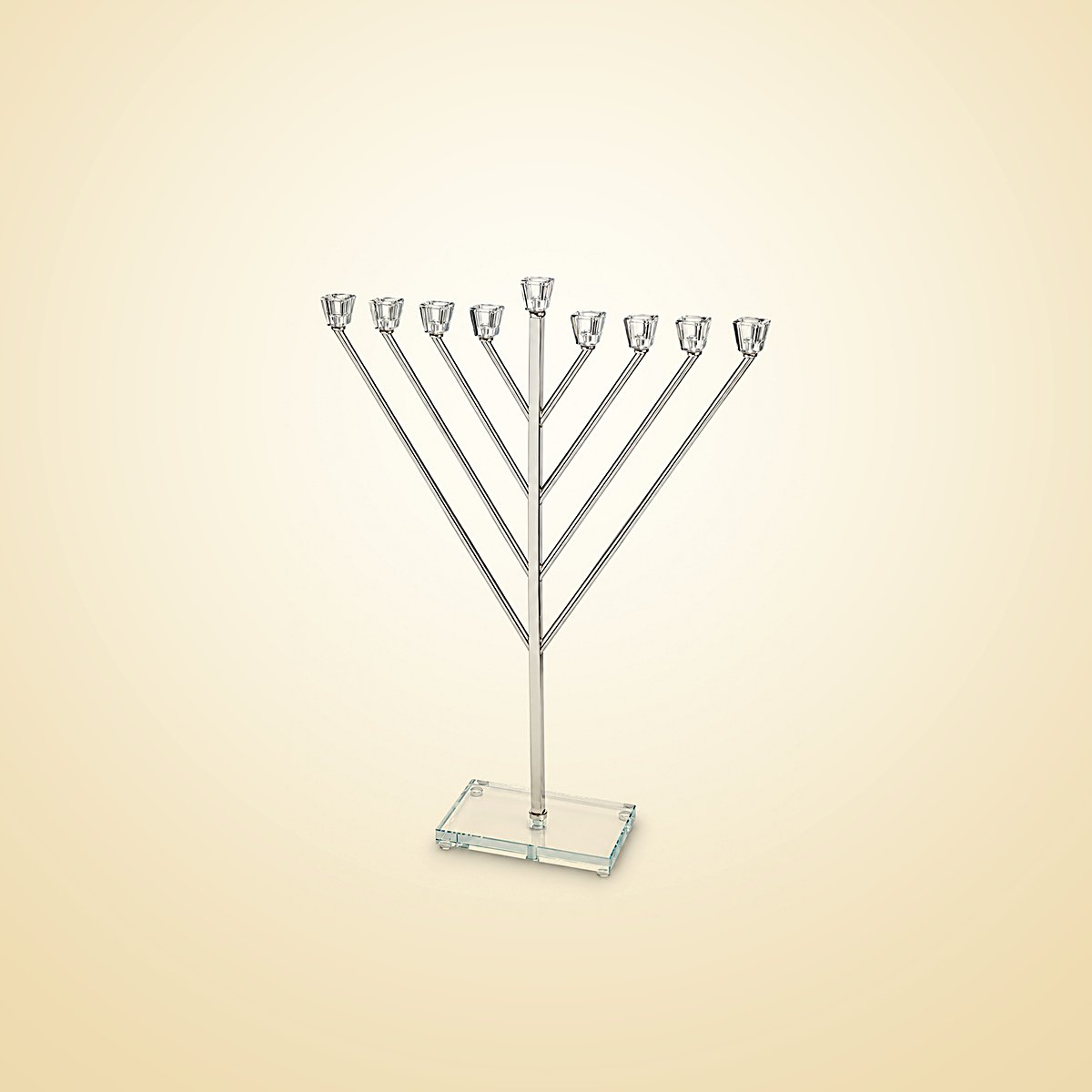 חנוכייה ״אור הזהב״ בגימור כסף, קנים אלכסוניים, 60 ס״מ, חגי ישראל