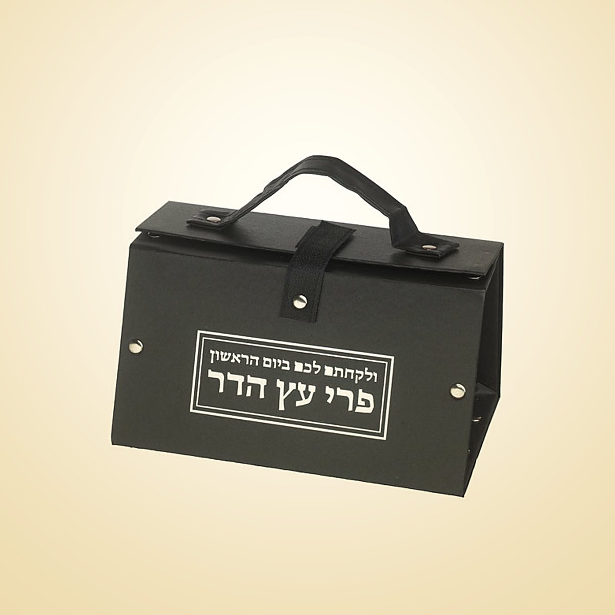 כלי לאתרוג, דמוי עור שחור עם הדפס כסף ״פרי עץ הדר״, 11×19×13 ס״מ, חגי ישראל